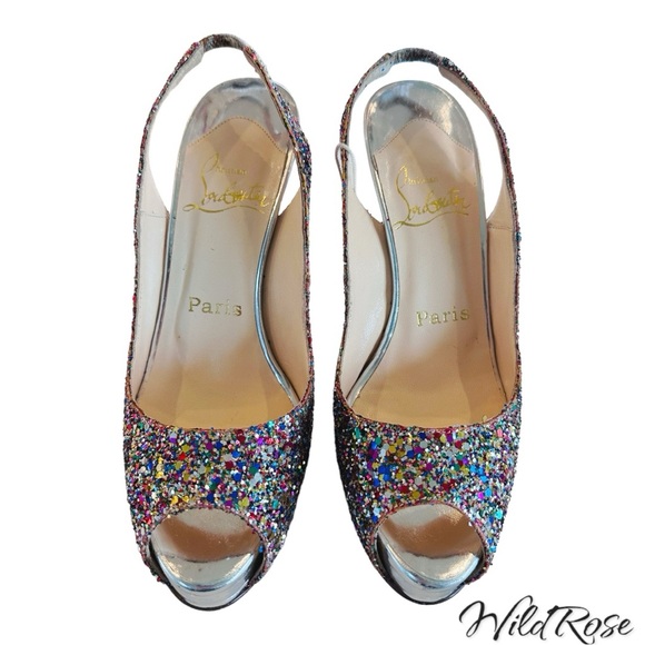 CHRISTIAN LOUBOUTIN Sparkle Confetti Glitter Prive Slingback Pump Sandals SZ 36 - Picture 4 of 17